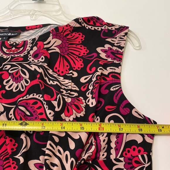 Fashion Bug Sleeveless Printed Pink and Black Dress, Large - Picture 7 of 9